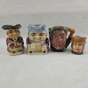 Lot of 4 Vintage Japan Toby Character Jugs – Colonial, Old Woman, Top Hat – 2"–4